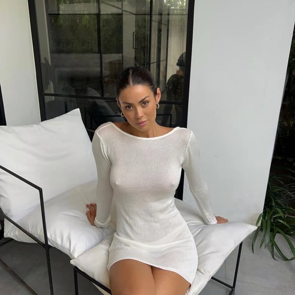 White Swim Dress Sheer Beach Dress Bikini Cover Up See Through Swim Shirt - Picture 5 of 16